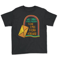 Load image into Gallery viewer, Mailman Shirt, Mail Carrier Fitness Program Envelop Tee, Funny Postal - Youth Tee - Black