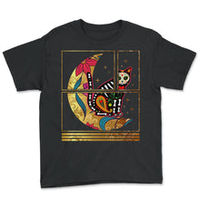 Load image into Gallery viewer, Dia De Los Muertos Shirt, Cat And Moon Sugar Skull Tee, Dead Animal - Youth Tee - Black