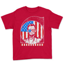 Load image into Gallery viewer, 4th Of July Shirt, Abe Lincoln Beard Sunglasses 16th President, - Youth Tee - Red