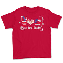 Load image into Gallery viewer, 4th Of July Shirt, Peace Love America Sunflower Flag Floral - Youth Tee - Red