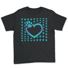 Load image into Gallery viewer, Animal Shirt, Blue Paw Print Heart Cute Tee, Dog Lover Valentines - Youth Tee - Black