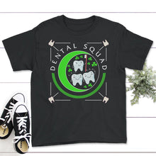 Load image into Gallery viewer, St. Patricks Day Shirt, Dental Squad, Irish Cute Tooth Leprechaun Hat - Youth Tee - Black