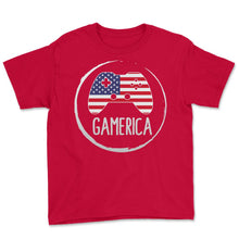 Load image into Gallery viewer, 4th Of July Shirt, Gamerica USA Flag Video Gamer Independence Day USA - Youth Tee - Red