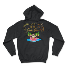 Load image into Gallery viewer, Christmas In July Shirt, 'Tis The Sea Sun Cute Santa Flamingo Float - Hoodie - Black