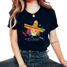 Load image into Gallery viewer, El Jefe El Dia de Los Muertos Day of the Dead Sugar Skull Mexican Hat - Unisex T-Shirt - Black