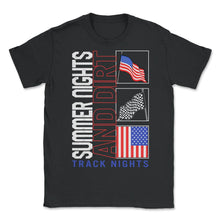 Load image into Gallery viewer, Racing Shirt, Summer Nights And Dirt Track Lights Shirt, USA Flag - Unisex T-Shirt - Black