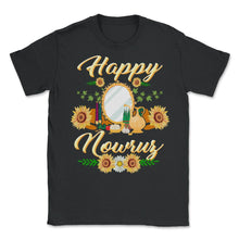Load image into Gallery viewer, Happy Nowruz Shirt, Haft Seen Arrangement Gift, Iranian New Year, - Unisex T-Shirt - Black