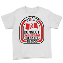 Load image into Gallery viewer, Word Aids Days Shirt, Connect Communities Break The Silence Red - Youth Tee - White