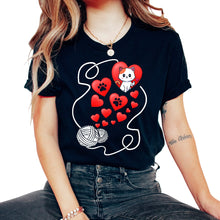Load image into Gallery viewer, Valentines Day Shirt, Cat Paw Heart Yarn Cute Valentines Tee, - Unisex T-Shirt - Black