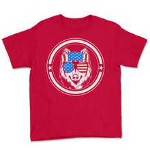 Load image into Gallery viewer, 4th Of July Shirt, Wolf American Flag Sunglasses Wolf Lover Owner - Youth Tee - Red