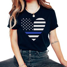 Load image into Gallery viewer, Police Shirt, Heart Thin Blue Line USA Flag Tee, Police Officer - Unisex T-Shirt - Black