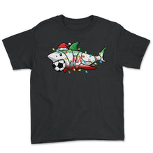 Load image into Gallery viewer, Christmas Shirt, Santa Shark Soccer Jersey Football Lights Iran Tee, - Youth Tee - Black