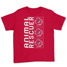 Load image into Gallery viewer, Animal Rescuer Sunflower 4th Of July T Shirt - Youth Tee - Red