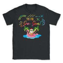 Load image into Gallery viewer, Christmas In July Shirt, 'Tis The Sea Sun Cute Santa Flamingo Float - Unisex T-Shirt - Black