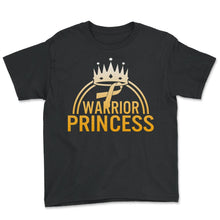 Load image into Gallery viewer, Childhood Cancer Awareness Shirt, Warrior Princess Survivor Ribbon - Youth Tee - Black