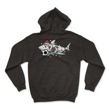 Load image into Gallery viewer, Christmas Shirt, Santa Shark Soccer Jersey Football Lights South - Hoodie - Black