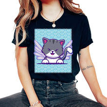 Load image into Gallery viewer, Fairy Shirt, Happy Fairy Cat Fairycore Grunge Tee, Mystical Aesthetic - Unisex T-Shirt - Black