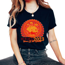 Load image into Gallery viewer, Chinese Zodiac Shirt, 2023 Year Of The Rabbit Floral Tee, Rabbit - Unisex T-Shirt - Black