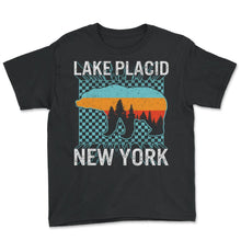 Load image into Gallery viewer, Lake Shirt, Lake Placid New York Bear Adirondack Retro Tee, Mountain - Youth Tee - Black