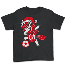 Load image into Gallery viewer, Soccer Girl Dabbing Unicorn Christmas Hat Scarf Tunisia Jersey Shirt, - Youth Tee - Black