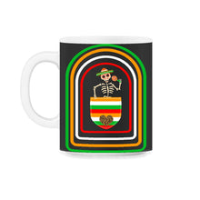 Load image into Gallery viewer, Cinco De Mayo Shirt, Skeleton Calaca Blanket Pocket, May 15 Serape - 11oz Mug - Black on White