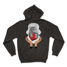 Load image into Gallery viewer, Cat Shirt, Sleeping Cat Hugging A Heart Cute Kitty Adoption Tee, Gift - Hoodie - Black