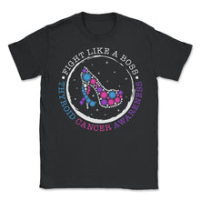 Load image into Gallery viewer, Thyroid Cancer Awareness Shirt, Fight Like A Boss Heels Ribbon Funny - Unisex T-Shirt - Black