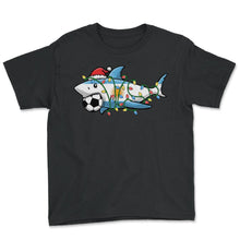Load image into Gallery viewer, Christmas Shirt, Santa Shark Soccer Jersey Football Lights Argentina - Youth Tee - Black
