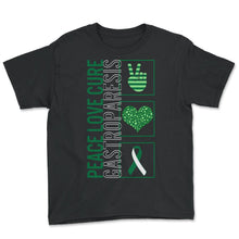 Load image into Gallery viewer, Peace Love Cure Gastroparesis T Shirt - Youth Tee - Black