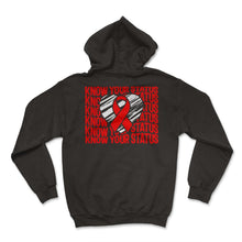 Load image into Gallery viewer, Word Aids Days Shirt, Know Your Status Red Ribbon Tee, HIV Aids - Hoodie - Black