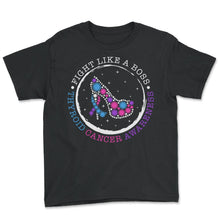 Load image into Gallery viewer, Thyroid Cancer Awareness Shirt, Fight Like A Boss Heels Ribbon Funny - Youth Tee - Black