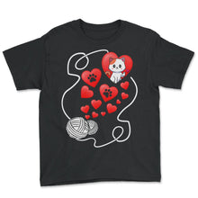 Load image into Gallery viewer, Valentines Day Shirt, Cat Paw Heart Yarn Cute Valentines Tee, - Youth Tee - Black