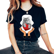 Load image into Gallery viewer, Cat Shirt, Sleeping Cat Hugging A Heart Cute Kitty Adoption Tee, Gift - Unisex T-Shirt - Black