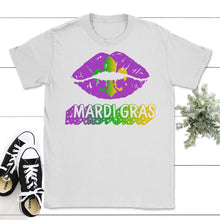 Load image into Gallery viewer, Mardi Gras Shirt, Adult Mardi Gras Tee, New Orleans Gift, Womens Lips - Unisex T-Shirt - White