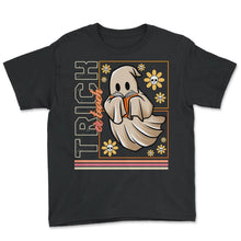Load image into Gallery viewer, Halloween Teacher Shirt, Trick Or Teach Ghost Floral Tee, School - Youth Tee - Black