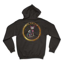 Load image into Gallery viewer, Dia De Los Muertos Shirt, El Gato Cat Sugar Skull Floral Tee, Dead - Hoodie - Black