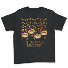 Load image into Gallery viewer, El Dia de Los Muertos Halloween Day of the Dead Pumpkin Sugar Skull - Youth Tee - Black