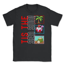Load image into Gallery viewer, Christmas In July Shirt, 'Tis The Sea Sun Cute Santa Flamingo Float - Unisex T-Shirt - Black