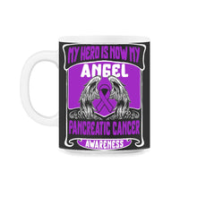 Load image into Gallery viewer, Pancreatic Cancer Shirt, My Hero Is Now My Angel Wings Tee, - 11oz Mug - Black on White