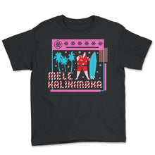 Load image into Gallery viewer, Christmas In July Shirt, Mele Kalikimaka Hawaii Santa Surf Board - Youth Tee - Black