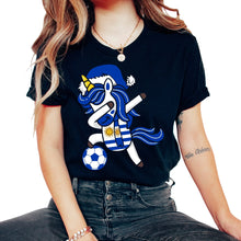 Load image into Gallery viewer, Soccer Girl Dabbing Unicorn Christmas Hat Scarf Uruguay Jersey Shirt, - Unisex T-Shirt - Black