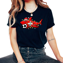 Load image into Gallery viewer, Christmas Shirt, Santa Shark Soccer Jersey Football Lights - Unisex T-Shirt - Black
