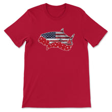 Load image into Gallery viewer, 4th Of July Shirt, Shark America Flag Fishing Diving Jawsome - Unisex T-Shirt - Red
