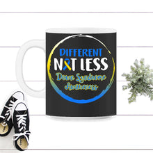 Load image into Gallery viewer, World Down Syndrome Day, Different Not Less Tee, Trisomy 21, Warrior - 11oz Mug - Black on White