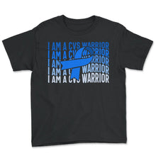 Load image into Gallery viewer, Cyclic Vomiting Syndrome Shirt, I'm A CVS Warrior Blue Ribbon Tee, - Youth Tee - Black