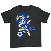 Load image into Gallery viewer, Soccer Girl Dabbing Unicorn Christmas Hat Scarf Uruguay Jersey Shirt, - Youth Tee - Black