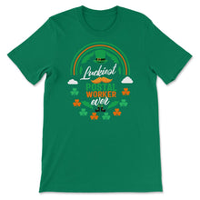 Load image into Gallery viewer, Luckiest Postal Worker Ever Shamrock Top Hat St Patricks Day T Shirt - Unisex T-Shirt - Kelly Green