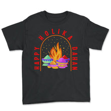 Load image into Gallery viewer, Happy Holi Festival Shirt, Happy Holika Dahan Burning Pyre Tee, - Youth Tee - Black