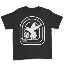 Load image into Gallery viewer, Summer Shirt, Hummingbird With Flowers Colibri Tee, Cute Hummingbird - Youth Tee - Black