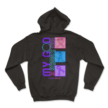 Load image into Gallery viewer, Thyroid Cancer Awareness Shirt, My God Is Stronger Than Thyroid - Hoodie - Black